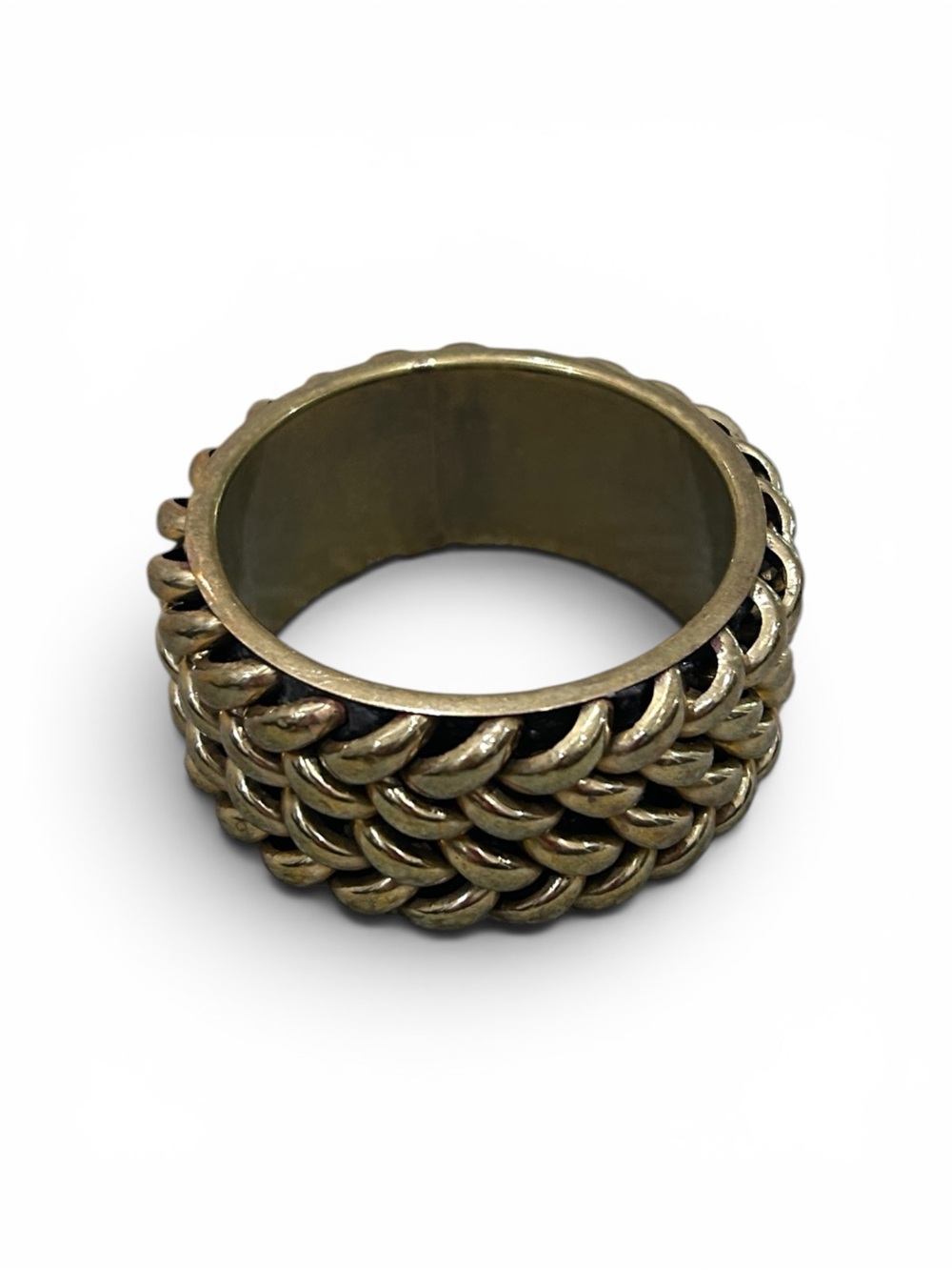 Vintage 1990’s brutalist antique Gold-Tone brass Braided Chain cuff Bracelet